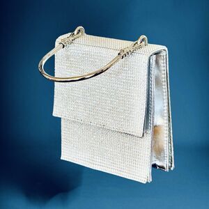 Badgley Mischka Rhinestone Studded Silver Evening Bag Chrome Handle Snap Closure